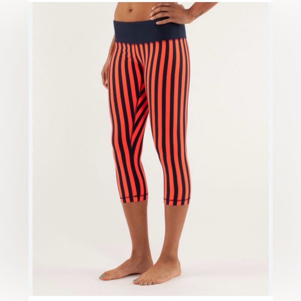 lululemon athletica Navy & Orange Striped Crop Leggings